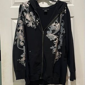 Calvin Klein Zippered Hoodie with Printed Flowers